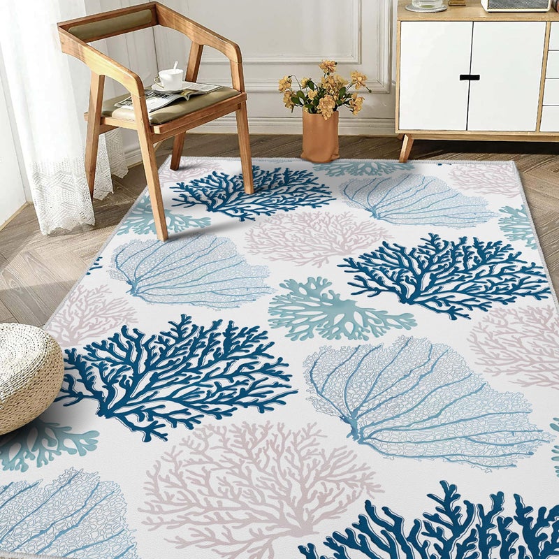 Coastal Area Rug Beach Rugs NonSlip Nautical Coral Machine Washable Rugs Modern Floor Carpet for Bathroom Laundry Bedroom Living Room 3x5