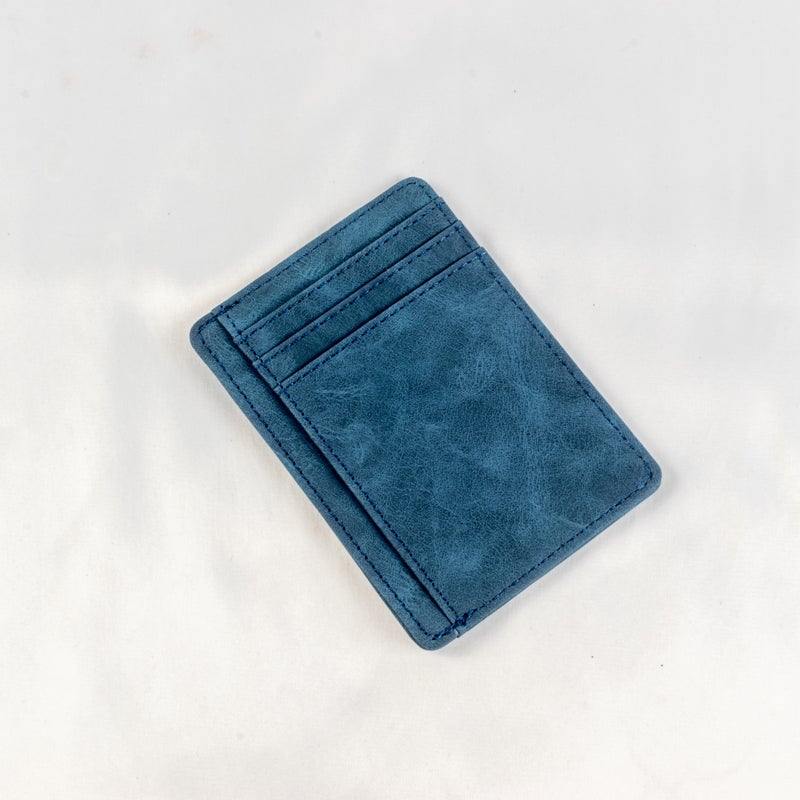 حاملة بطاقات جلد أزرق تحتوي على جيوب متعددة للبطاقات - Image 2