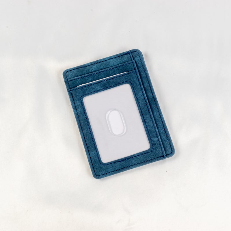 حاملة بطاقات جلد أزرق تحتوي على جيوب متعددة للبطاقات - Image 1