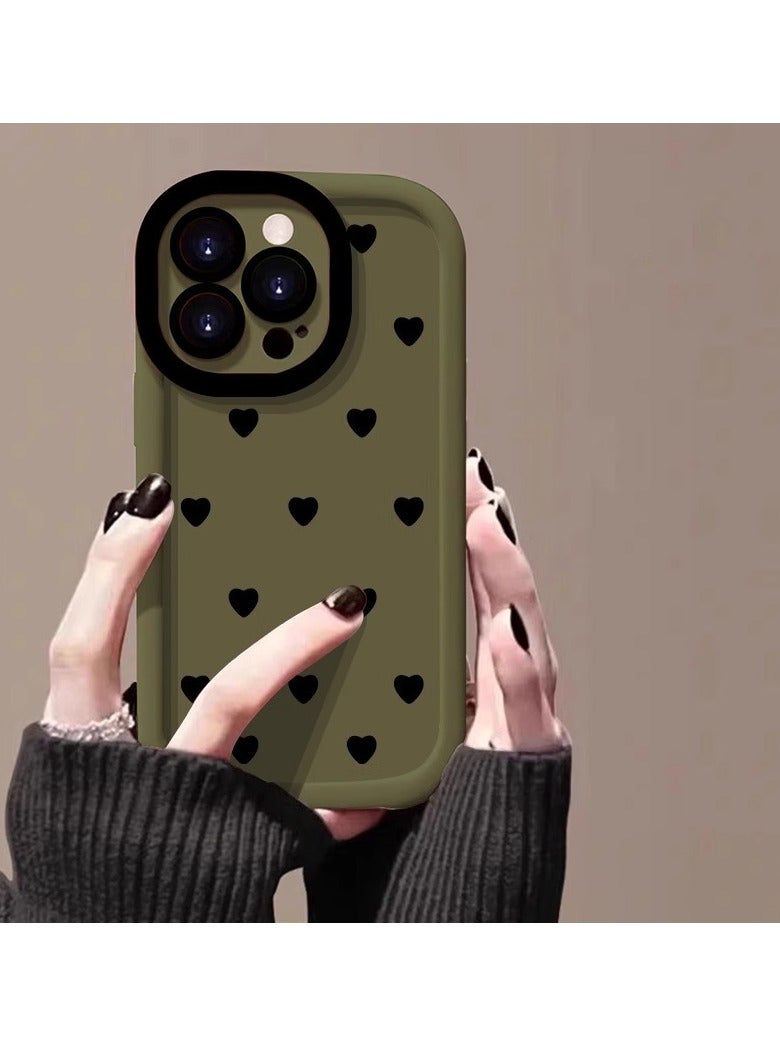 NIBEMINENT Full Screen Hearts Protective TPU Case Cover For iPhone 14, Military Green