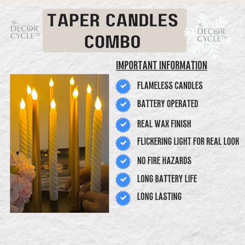 The Decor Cycle 4 Pcs (2 Each) LED Flameless Golden and Spiral Taper Candles | Romantic Love Gift for Him/Her | Candle Light for Couple Decor, Home Decor, Candlelight Dinner, Bedroom, Janmashtami - Image 3