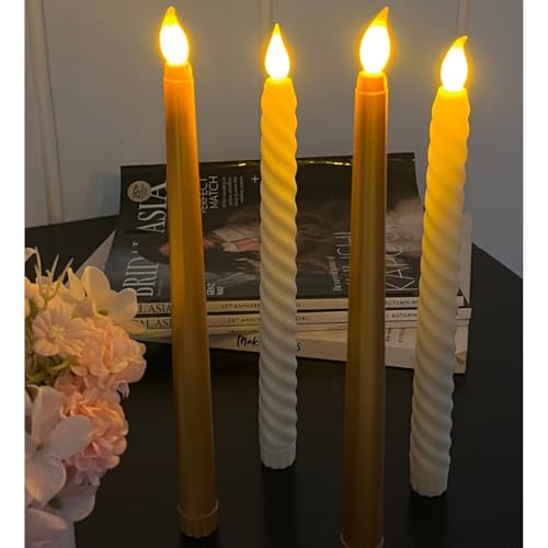 The Decor Cycle 4 Pcs (2 Each) LED Flameless Golden and Spiral Taper Candles | Romantic Love Gift for Him/Her | Candle Light for Couple Decor, Home Decor, Candlelight Dinner, Bedroom, Janmashtami - Image 1