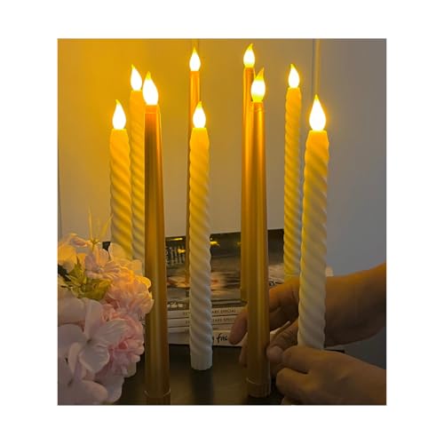 The Decor Cycle 4 Pcs (2 Each) LED Flameless Golden and Spiral Taper Candles | Romantic Love Gift for Him/Her | Candle Light for Couple Decor, Home Decor, Candlelight Dinner, Bedroom, Janmashtami - Image 2