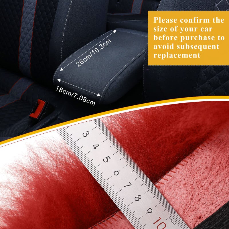 Frienda Furry Armrest Cover Auto Center Console Cover Car Soft Console Pad, Real Sheepskin Wool Soft Fluffy Auto Center Armrest Pad for Most Car Decoration Protector(Wine Red) - Image 4