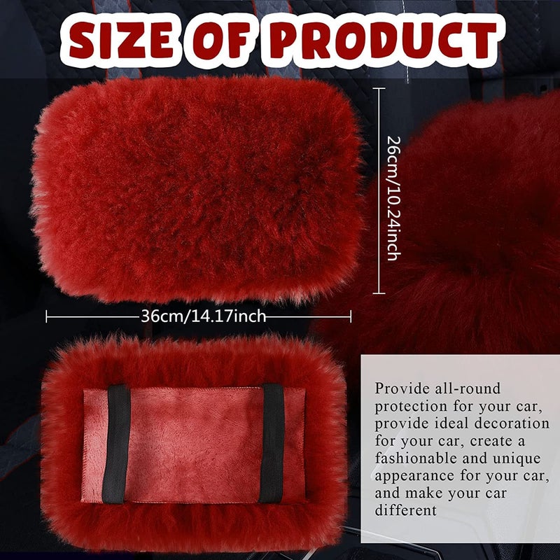 Frienda Furry Armrest Cover Auto Center Console Cover Car Soft Console Pad, Real Sheepskin Wool Soft Fluffy Auto Center Armrest Pad for Most Car Decoration Protector(Wine Red) - Image 2