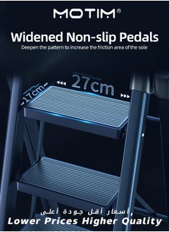 Motim 4 Step Ladder Folding Step Stool with Wide Anti-Slip Pedal Sturdy Steel Ladder Lightweight Portable Steel Step Stool for Household and Kitchen Black  - Image 3