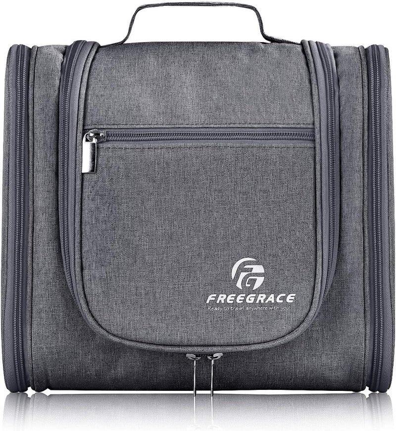 Freegrace Hanging Toiletry Bag Extra Large Capacity | Premium Travel Organizer Bags For Men And Women | Durable Waterproof Nylon Bathroom, Shower, Makeup Bag For Toiletries, Cosmetics, Brushes (Dark Grey) - Image 1