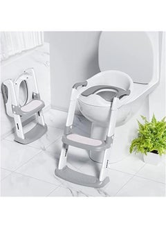 Gonice DMG Potty Training Seat, Kids Toilet Training Seat with Step Stool, Foldable Portable Potty Chair with Adjustable Height Ladder Guard Handle Soft Cushion White for Baby Toddler Boys Girls (Grey)  - Image 1
