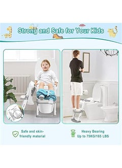 Gonice DMG Potty Training Seat, Kids Toilet Training Seat with Step Stool, Foldable Portable Potty Chair with Adjustable Height Ladder Guard Handle Soft Cushion White for Baby Toddler Boys Girls (Grey)  - Image 2
