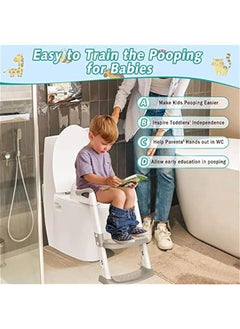 Gonice DMG Potty Training Seat, Kids Toilet Training Seat with Step Stool, Foldable Portable Potty Chair with Adjustable Height Ladder Guard Handle Soft Cushion White for Baby Toddler Boys Girls (Grey)  - Image 3