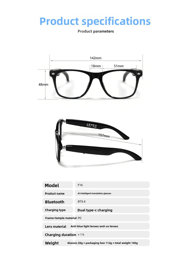 ترجمة جديدة للذكاء الاصطناعي نظارات البلوتوث/نظارات الترجمة في الوقت الحقيقي لأكثر من 100 لغة/الاستماع إلى الموسيقى/إجراء المكالمات/النظارات الذكية - Image 3