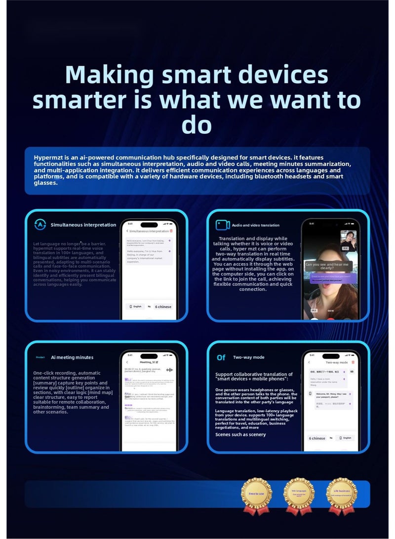 ترجمة جديدة للذكاء الاصطناعي نظارات البلوتوث/نظارات الترجمة في الوقت الحقيقي لأكثر من 100 لغة/الاستماع إلى الموسيقى/إجراء المكالمات/النظارات الذكية - Image 5