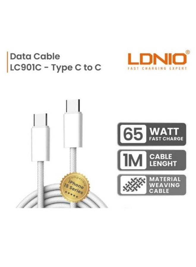 لدنيو كابل شحن سريع للغاية 65 وات USB من النوع C إلى النوع C بطول 1 متر لهاتف iPhone 17/16/15 وiPad وMacbook وSamsung - Image 1