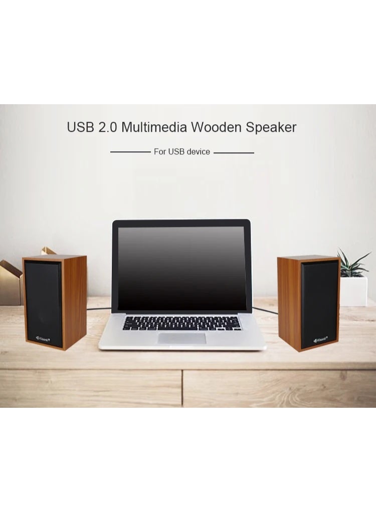 Kisonli T-002A Wooden Square USB Speaker – 6W Compact Stereo Sound - Image 2