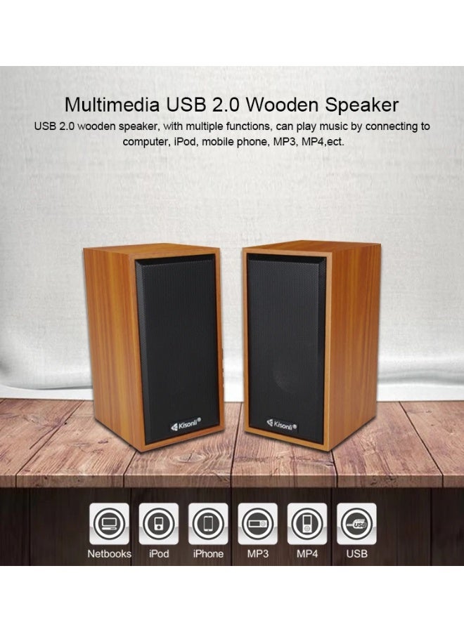 Kisonli T-002A Wooden Square USB Speaker – 6W Compact Stereo Sound - Image 5