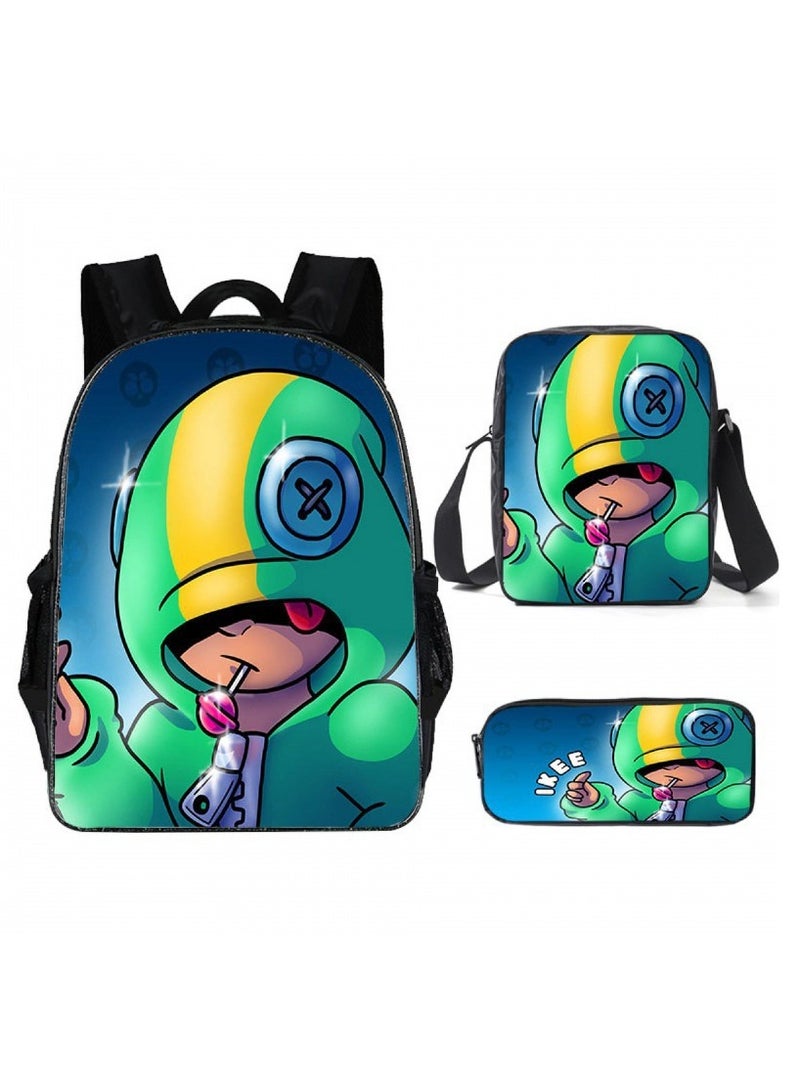Brawl Stars Student Cartoon Anime Backpack Three-Piece Set 29*16*42cm