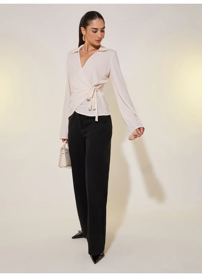 تايك تو Take Two Texture Long Sleeve Wrap Blouse