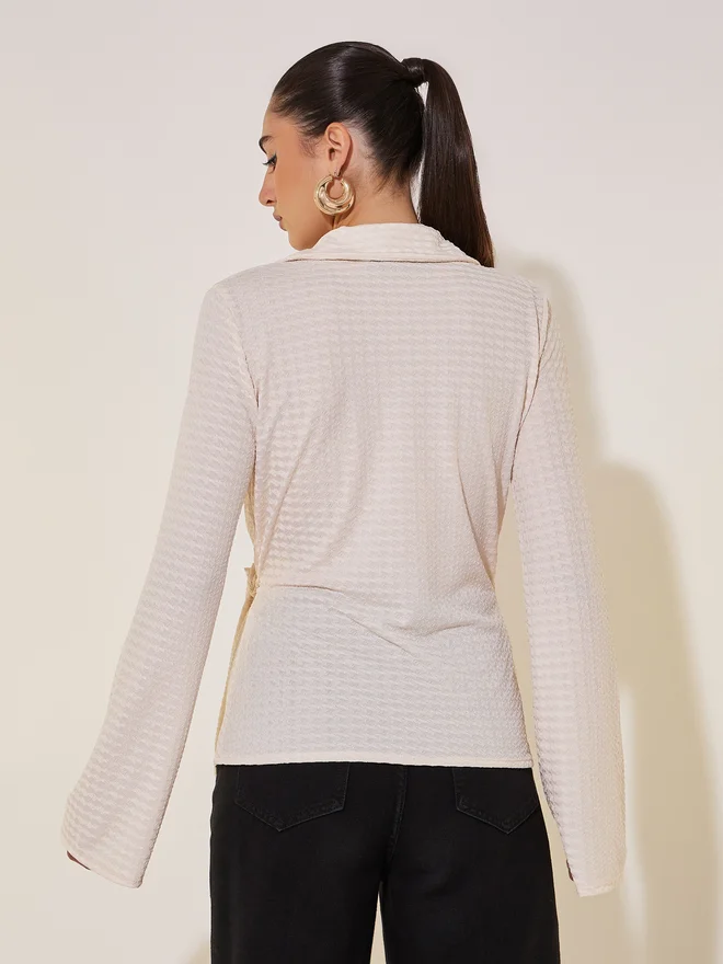 Take Two Take Two Texture Long Sleeve Wrap Blouse