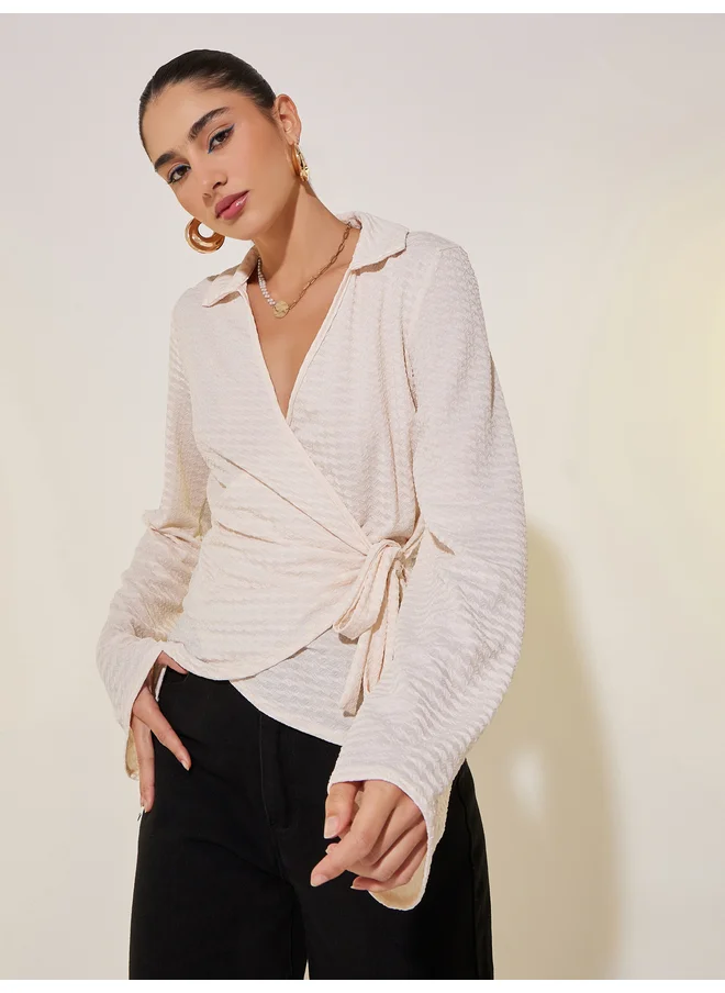 تايك تو Take Two Texture Long Sleeve Wrap Blouse