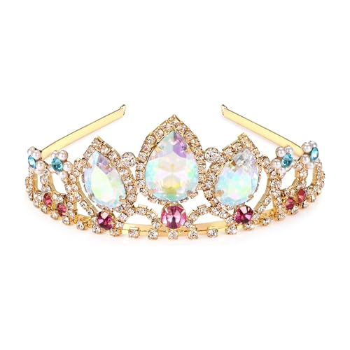 HEIKLN Rapunzel Tiara Princess Crown Tangled Inspired Halloween Costume Aurora Borealis Stone Sparkle Gold Crown Sweet Gift - Image 1