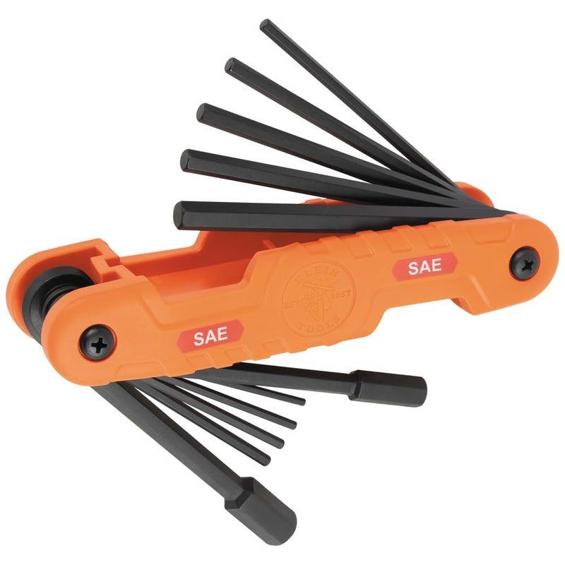 Klein Tools 70550 Hex Wrench Key Set, 11 SAE Sizes, Heavy Duty Folding Allen Wrench Tool with Extra Long Hex Keys - Image 1