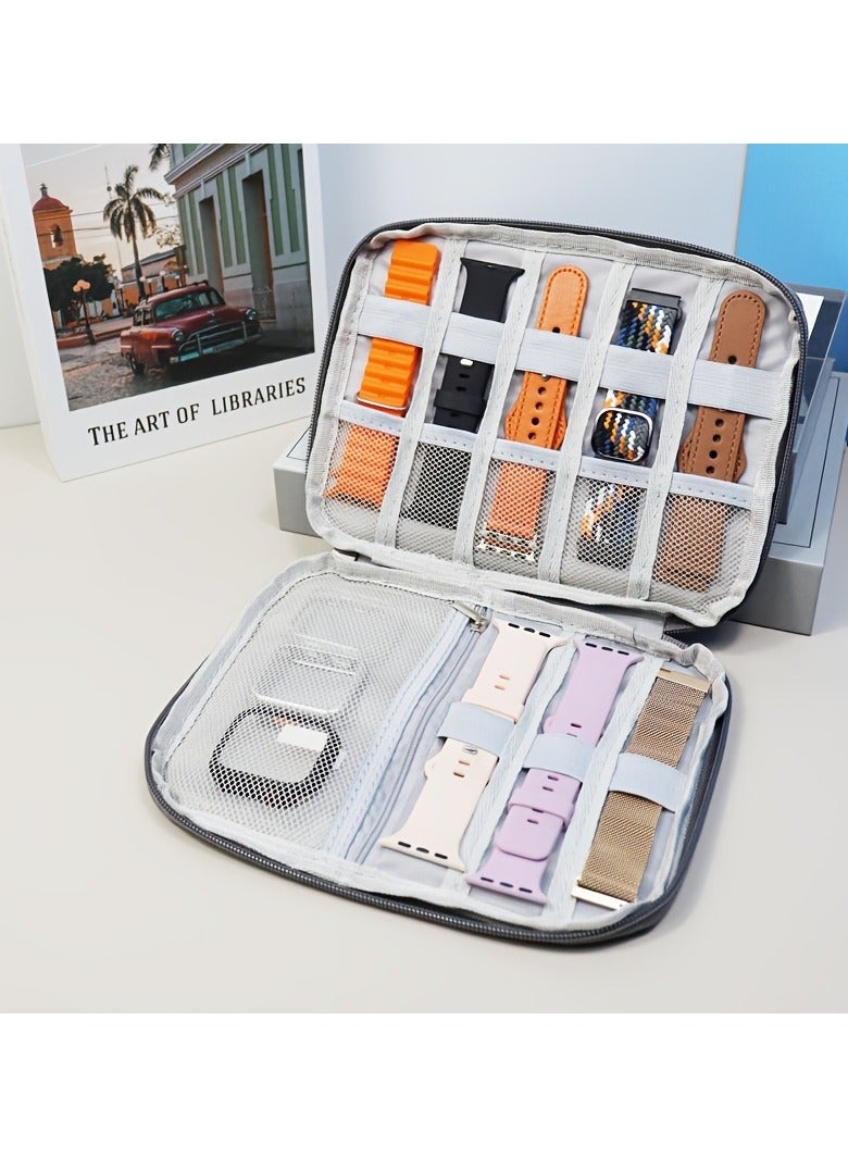 Watch Strap Storage Bag with 8 Elastic Rings to Store 8 Straps, a Zipper Pocket to Store Watch Cases and Other Watch Accessories.  - Image 2