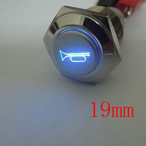 ESUPPORT مفتاح تبديل معدني لحظة زر جرس مكبر الصوت LED أزرق 12 فولت للسيارة 19 مم - Image 2