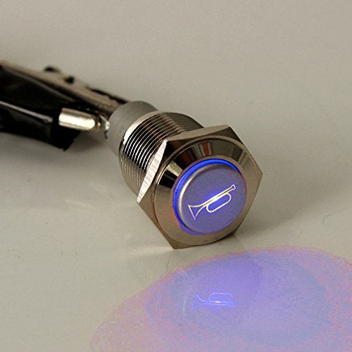 ESUPPORT مفتاح تبديل معدني لحظة زر جرس مكبر الصوت LED أزرق 12 فولت للسيارة 19 مم - Image 1
