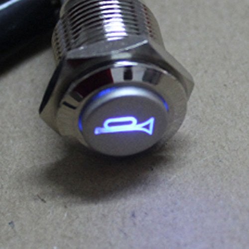 ESUPPORT مفتاح تبديل معدني لحظة زر جرس مكبر الصوت LED أزرق 12 فولت للسيارة 19 مم - Image 4