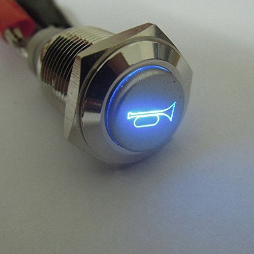 ESUPPORT مفتاح تبديل معدني لحظة زر جرس مكبر الصوت LED أزرق 12 فولت للسيارة 19 مم - Image 5