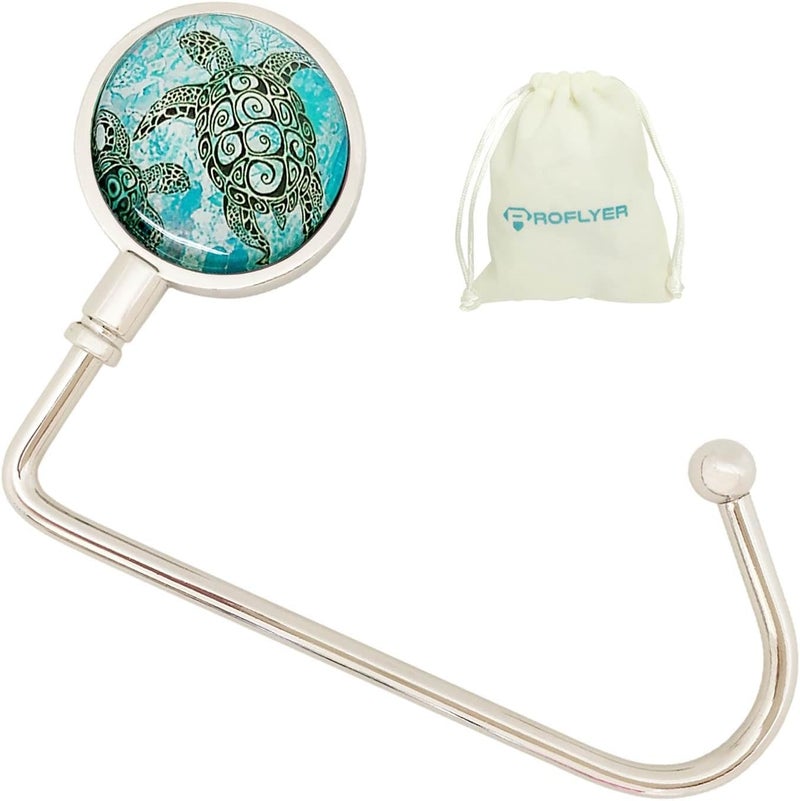 ROFLYER Purse Hook Hanger for Table Bar Handbag Hanger Safer Cleaner Bag Table Hanger with Velvet Pouch (Black Turtle) - Image 1