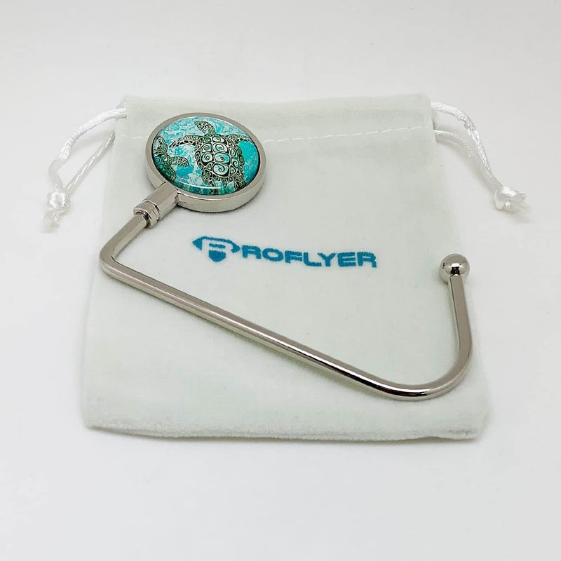 ROFLYER Purse Hook Hanger for Table Bar Handbag Hanger Safer Cleaner Bag Table Hanger with Velvet Pouch (Black Turtle) - Image 2
