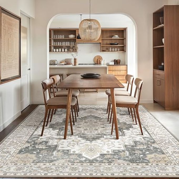 GENIMO 5x7 Area Rugs for Living Room, Machine Washable Non Slip Vintage Rugs, Low Pile Lightweight Chenille Print Rug for Bedroom, Dining Room, Home Office, Heathered Grey - Image 5
