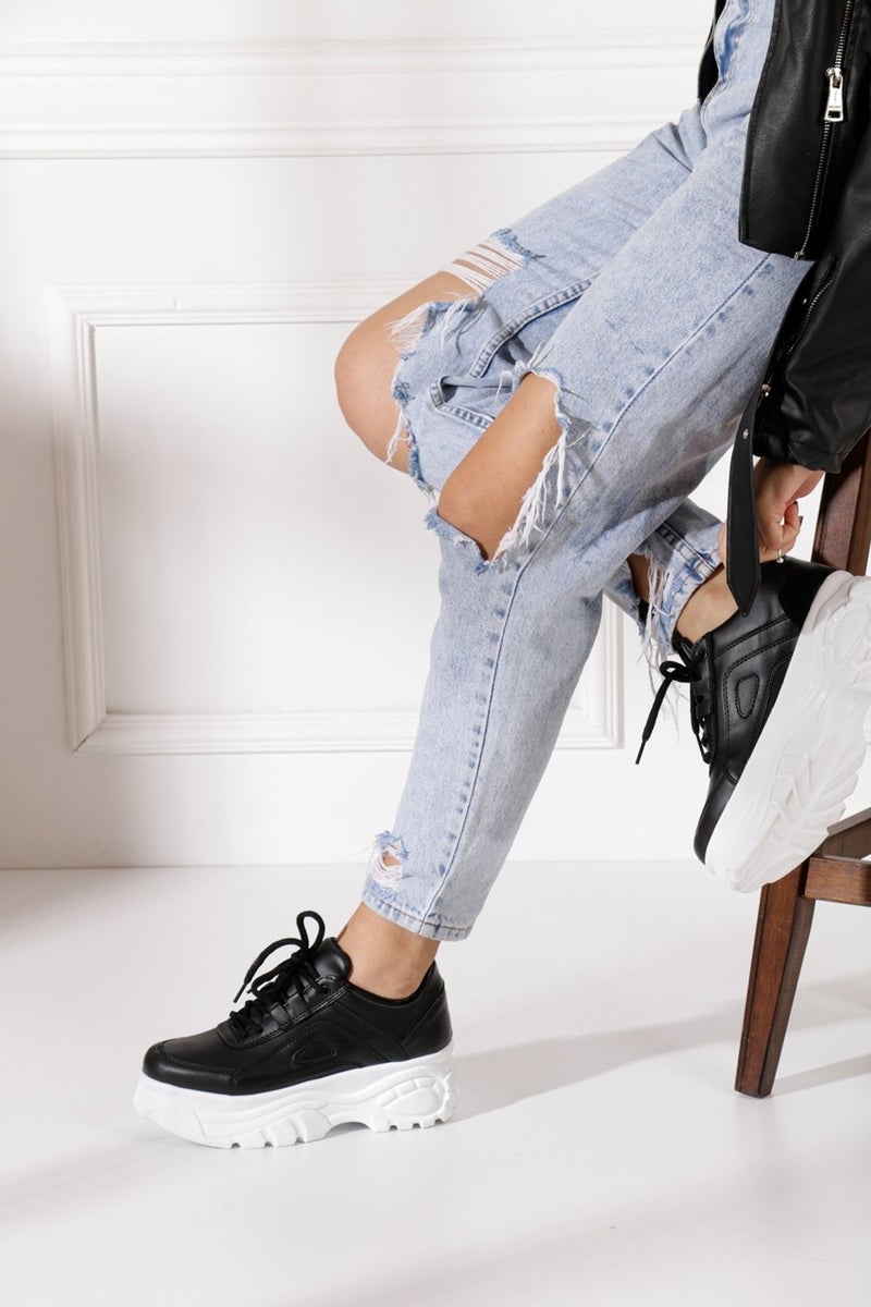 İmershoes أحذية رياضية نسائية يومية بكعب عالٍ 6 سم سنيكر أسود - أبيض - بيج - جلد لامع - جلد سويدي 001  - Image 3