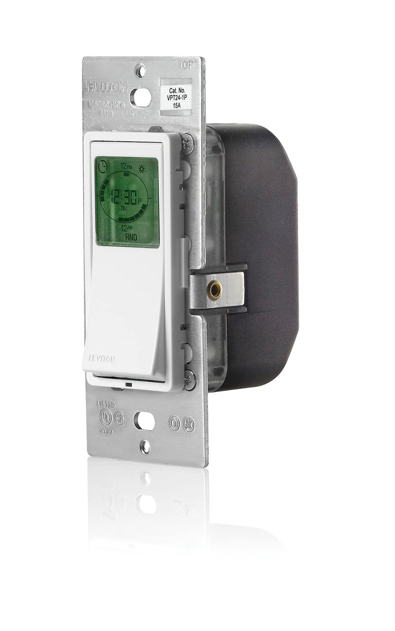 Leviton Decora Programmable Timer Switch for Lights and Motor Loads, Neutral Wire Required, Single Pole or 3-Way, VPT24-1PZ, White with Ivory and Light Almond Faceplates - Image 2