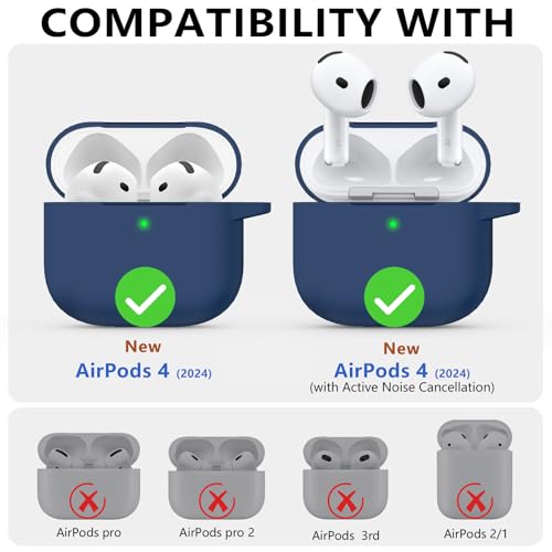 Ljusmicker for AirPods 4 Case Cover 2024 with Cleaner Kit,Soft Silicone Protective Cases for Apple AirPods 4th Generation for Women Men,AirPod 4 Case Accessories with Keychain-Midnight Blue - Image 2