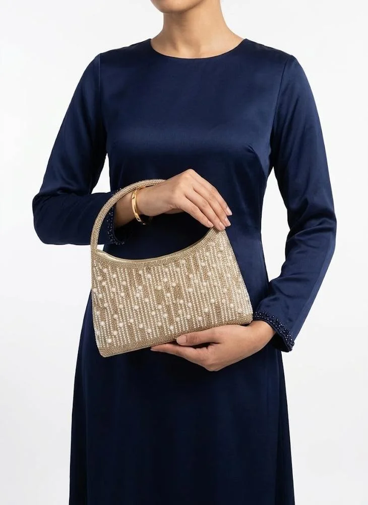 Viny Gold Viny Women's Crystal Pearl Embellished Top Handle Bag – Luxury Rhinestone Mini Handbag for Weddings, Parties & Formal Occasions – Gold, Silver, Champagne for Women | Best Price UAE