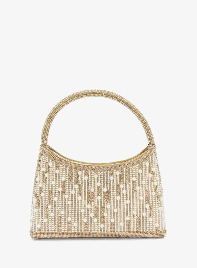 Viny Viny Women's Crystal Pearl Embellished Top Handle Bag – Luxury Rhinestone Mini Handbag for Weddings, Parties & Formal Occasions – Gold, Silver, Champagne