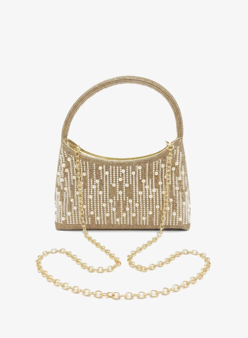 Viny Viny Women's Crystal Pearl Embellished Top Handle Bag – Luxury Rhinestone Mini Handbag for Weddings, Parties & Formal Occasions – Gold, Silver, Champagne