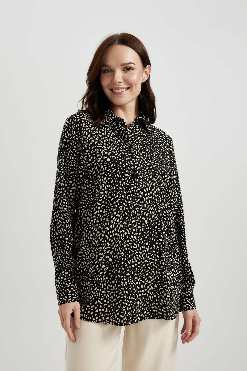 DeFacto Woman Loose Fit Patterned Long Sleeve Shirt Tunic - Image 4