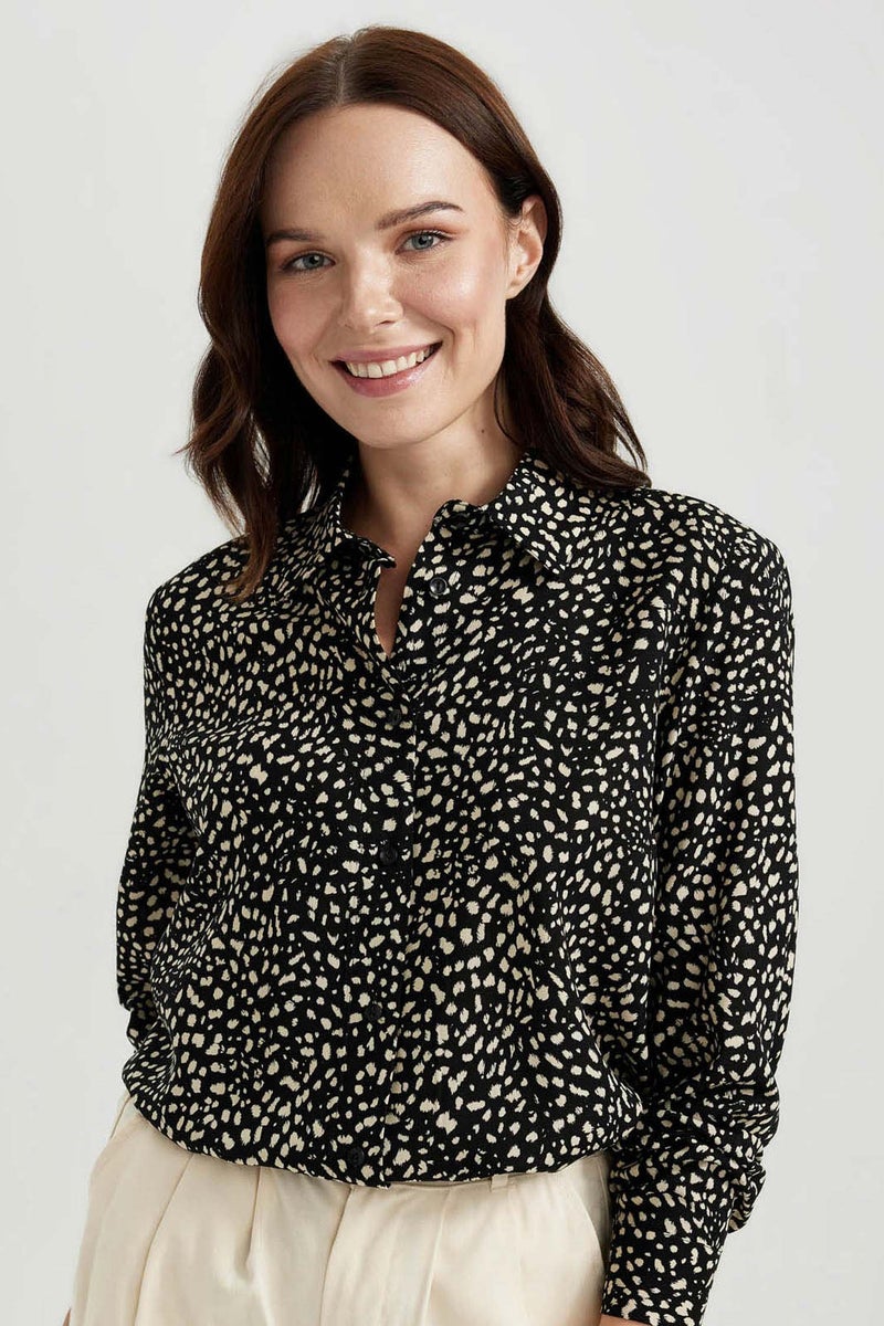 DeFacto Woman Loose Fit Patterned Long Sleeve Shirt Tunic - Image 1