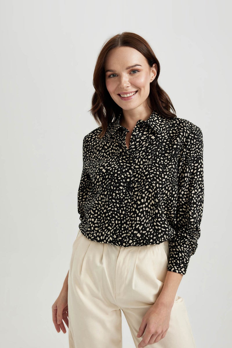 DeFacto Woman Loose Fit Patterned Long Sleeve Shirt Tunic - Image 2