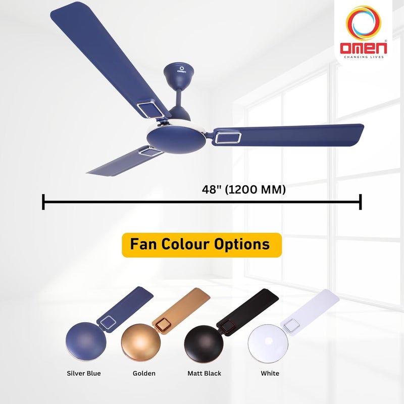 Omen Changing Lives Omen Changing Lives Vayu 1200mm Ceiling Fan Permium Ceiling Fan BEE Star Rated 2 Year Warranty Silver Blue  - Image 5