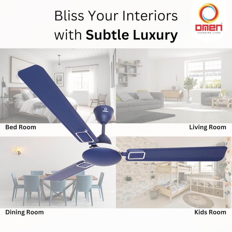 Omen Changing Lives Omen Changing Lives Vayu 1200mm Ceiling Fan Permium Ceiling Fan BEE Star Rated 2 Year Warranty Silver Blue  - Image 4
