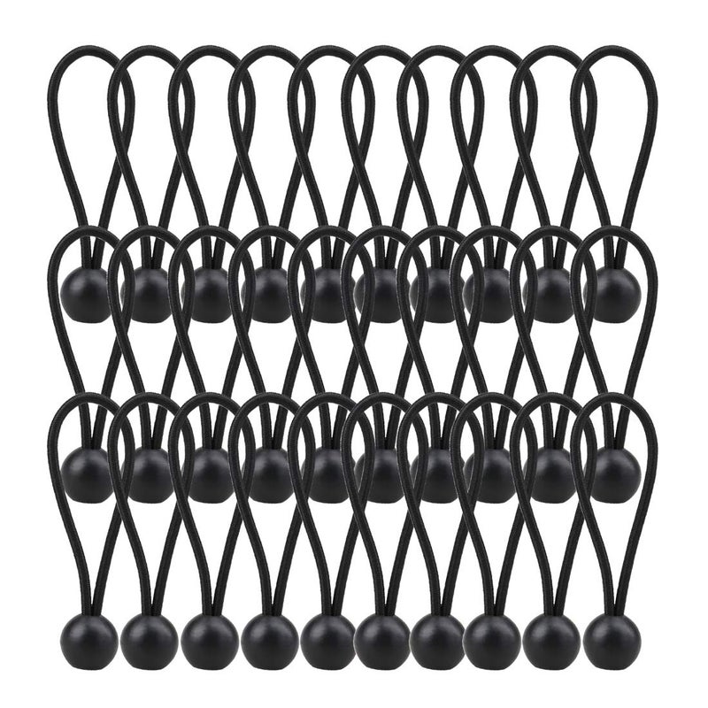 AOPRIE 30 Pack Bungee Balls Black Ball Bungee Heavy Duty Heavyweight 4 inches Tarp Bungee Cords Weather Resistant Tie Down Strap 4mm Thickness  for Camping Tents Cargo Holding Wire and Hoses