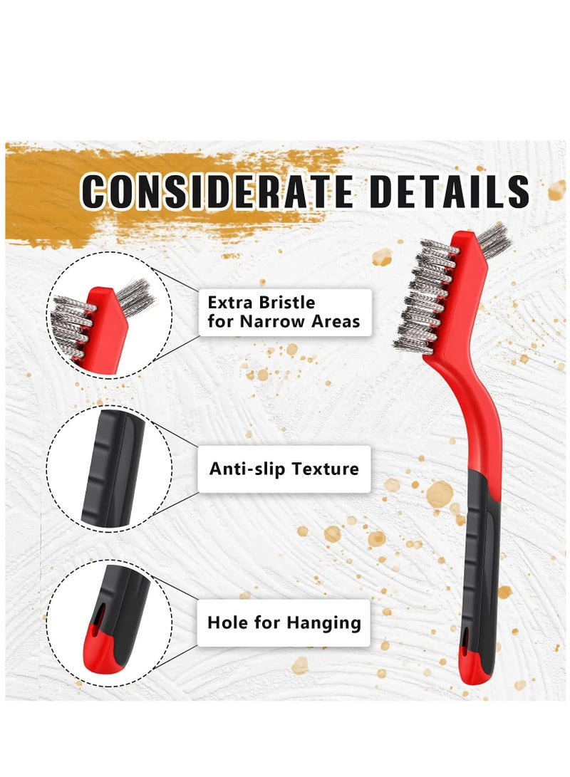 SOLARAE 10-Piece Wire Brush for Cleaning Weld Slag Rust, Brass Stainless Steel Nylon Wire Brush, Extra Bristles for Narrow Areas, Heavy Duty Mini Crimping Scratch Brush, Cleaning Grill Weld Slag Rust - Image 4