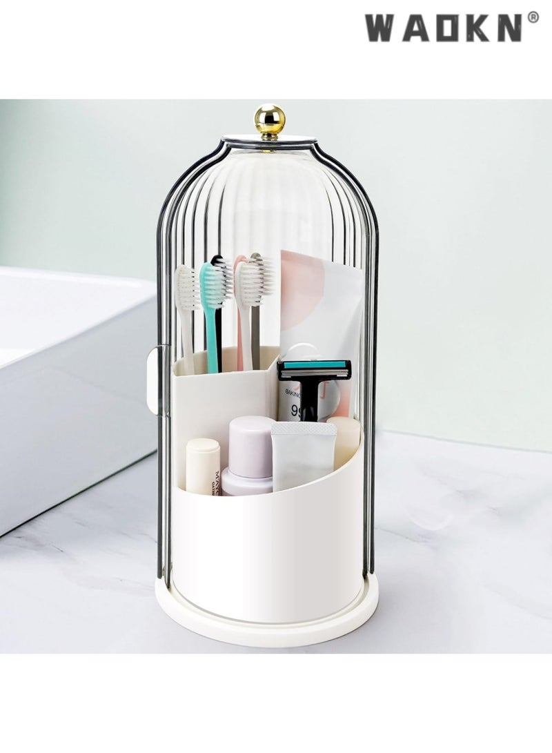 دبليو أيه أو كي أن فرشاة مستحضرات التجميل تخزين مربع 360 درجة دوارة مستحضرات التجميل تخزين الرف ، مع غطاء الغبار ، مستحضرات التجميل الجدول تخزين مربع ، حمام أعلى الجدول ( أسود شفاف ) - Image 1