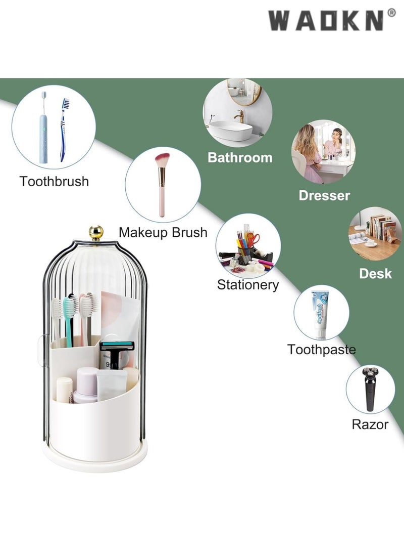 دبليو أيه أو كي أن فرشاة مستحضرات التجميل تخزين مربع 360 درجة دوارة مستحضرات التجميل تخزين الرف ، مع غطاء الغبار ، مستحضرات التجميل الجدول تخزين مربع ، حمام أعلى الجدول ( أسود شفاف ) - Image 4