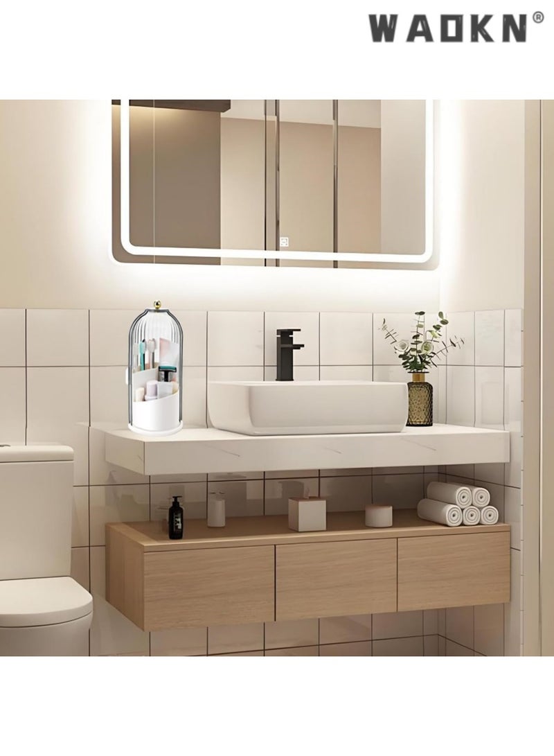 دبليو أيه أو كي أن فرشاة مستحضرات التجميل تخزين مربع 360 درجة دوارة مستحضرات التجميل تخزين الرف ، مع غطاء الغبار ، مستحضرات التجميل الجدول تخزين مربع ، حمام أعلى الجدول ( أسود شفاف ) - Image 3