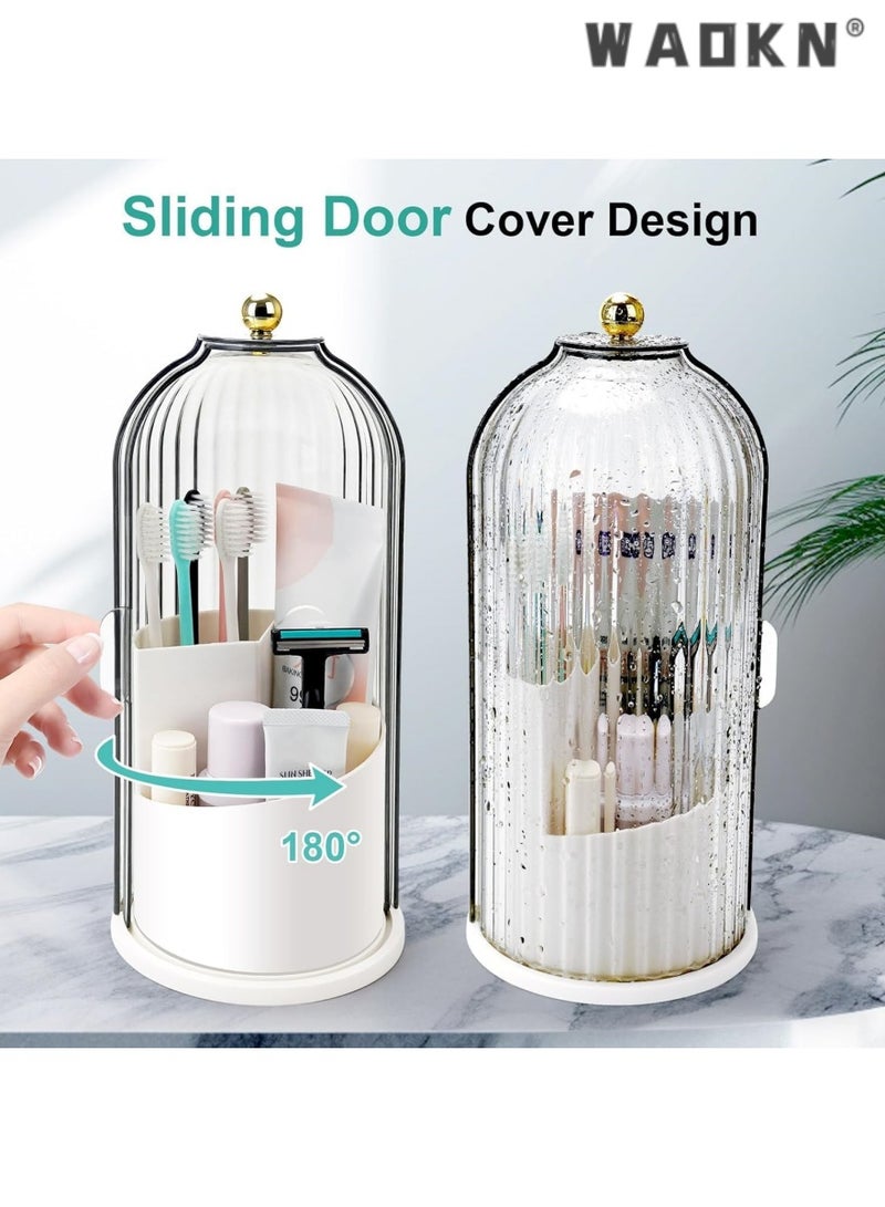 دبليو أيه أو كي أن فرشاة مستحضرات التجميل تخزين مربع 360 درجة دوارة مستحضرات التجميل تخزين الرف ، مع غطاء الغبار ، مستحضرات التجميل الجدول تخزين مربع ، حمام أعلى الجدول ( أسود شفاف ) - Image 2